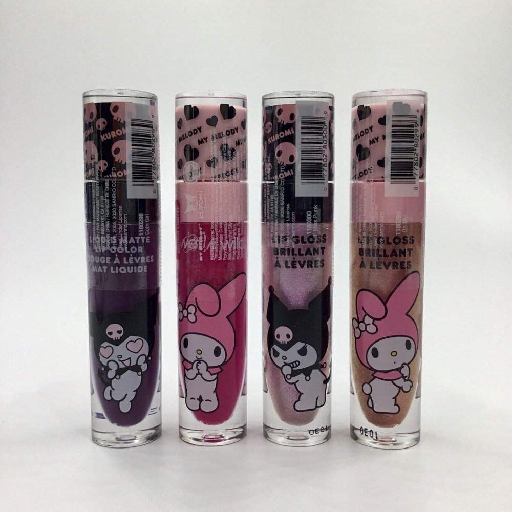 WET N WILD My Melody Kuromi Lip Gloss Shimmer & Matte Goth 4 PCS SEALED LTD ED